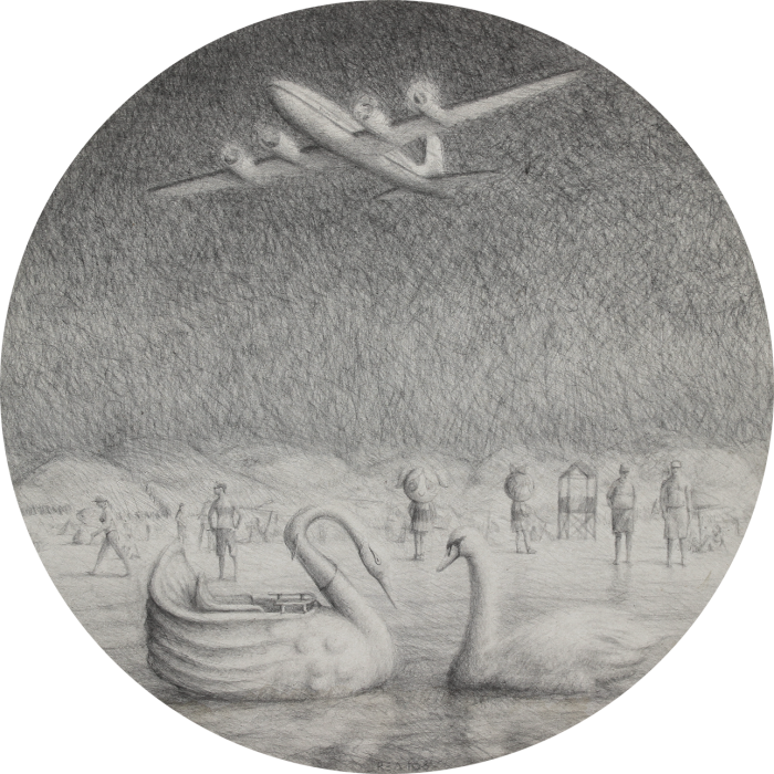 Chicas chinchudas - 115 Diam - Carbonilla sobre tela y tablero - 2008